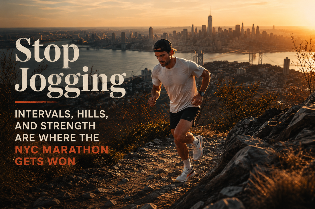 Man running through the hills with NYC in the background