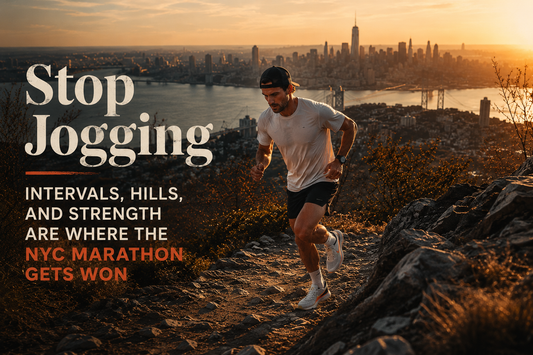 Man running through the hills with NYC in the background